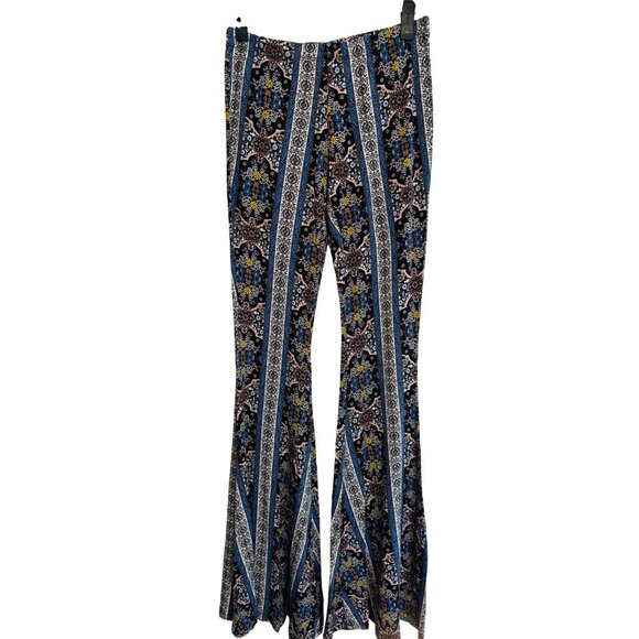 MOD M Womens Fitted Bell Bottom Pants - Boho Floral Print - Picture 1 of 10